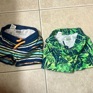 3-6 Months Wave Zone Baby Boys green and blue UPF 50+ Swim Trunks (2 Pairs)